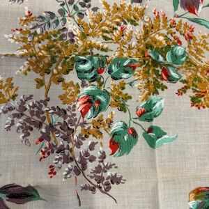 VTG 1960’s Colette signed hand-printed linen handkerchief MCM leaves unframed